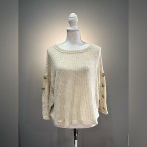 Cream Blu Pepper Boatneck Button Sleeve Sweater Size M EUC